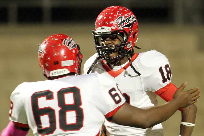 Quincy Adeboyejo (right in photo), Cedar Hill, Sr., WR, 6-3, 175. Committed to Texas A&M. 