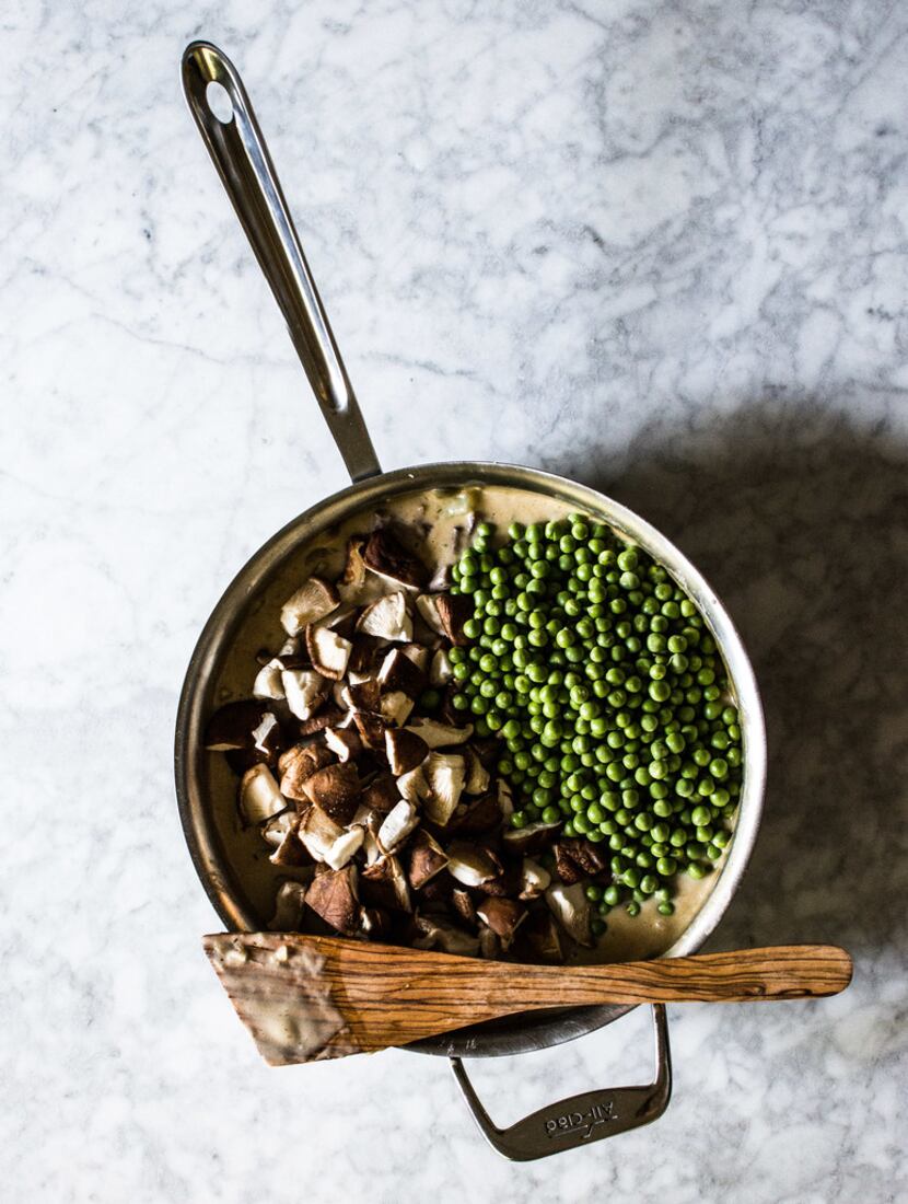 Making Flank Steak Pot Pie with Wild Mushrooms and Peas