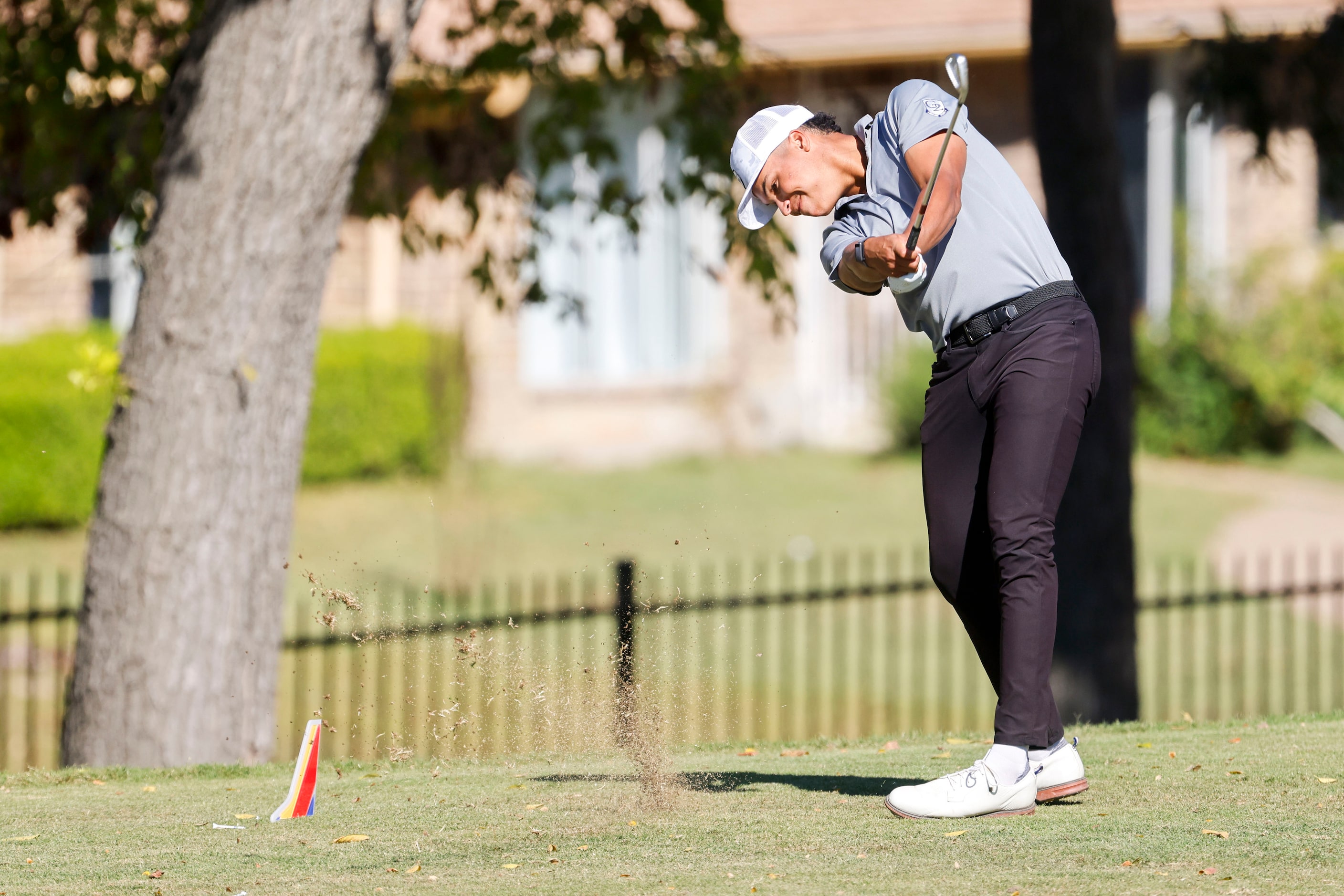 Xavier Bighaus of Colorado Christian University who grew up in Melissa, tees off on the...