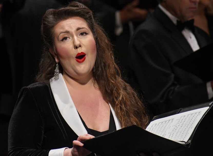 Anna Fredericka Popova performs with members of the Arts District Chorale at the Dallas City...