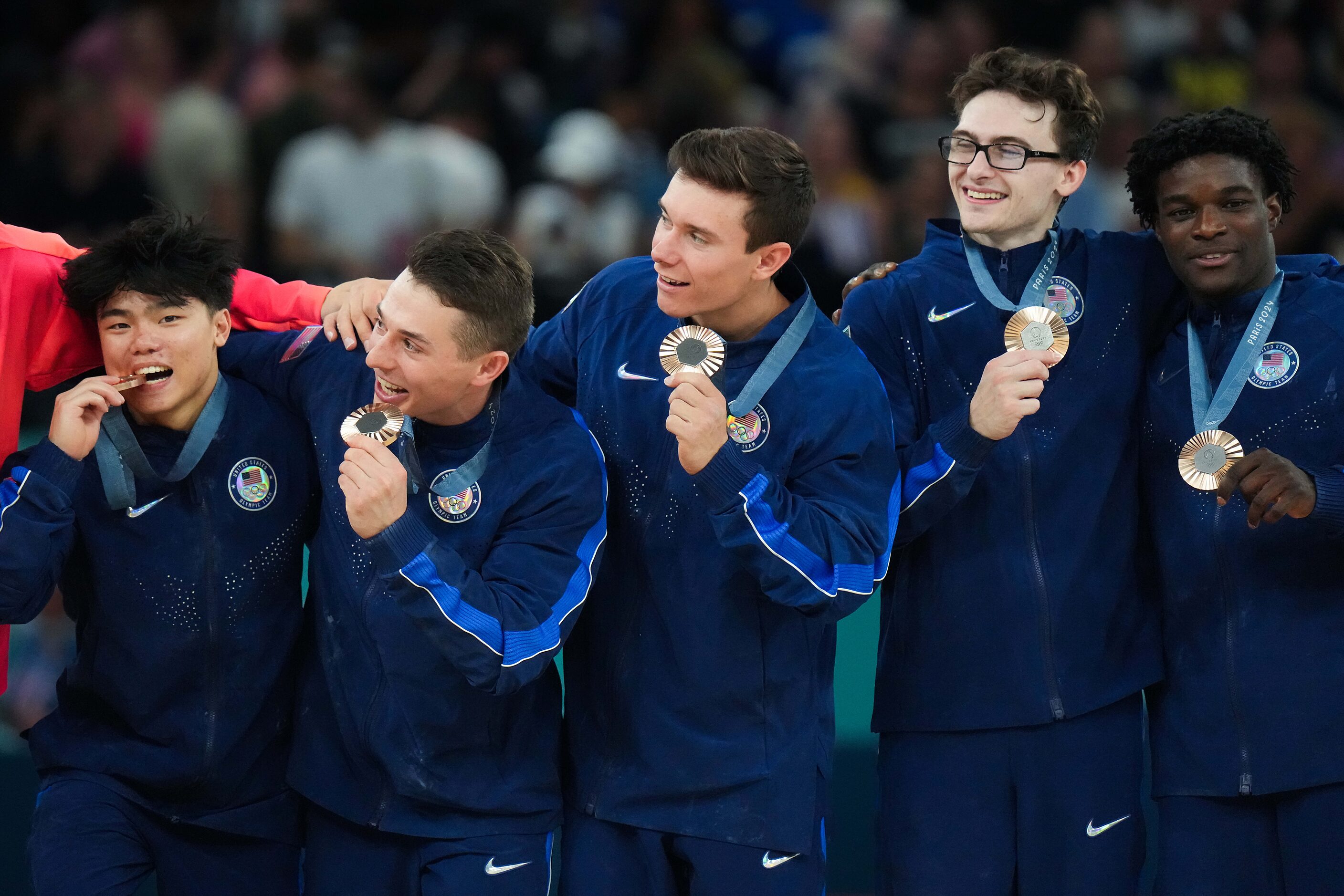 From left, Asher Hong, Paul Juda, Brody Malone, Stephen Nedoroscik and Frederick Richard of...