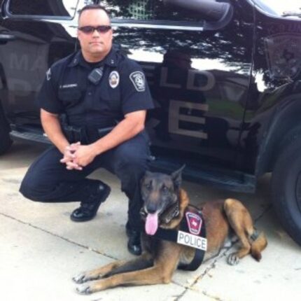  Mansfield police Officer Joe Alejandro lost his K-9 partner, Gage, in November. (Mansfield...