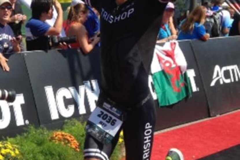 Jeff Scarella as he's finishing the Ironman 70.3 World Championships in Chattanooga, Tenn....