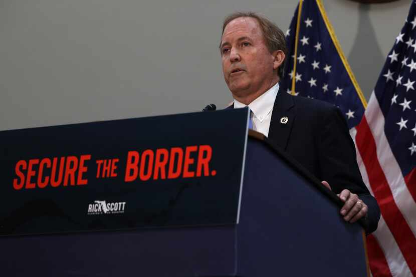 Texas Attorney General Ken Paxton speaks at a news conference about the U.S. Southern Border...