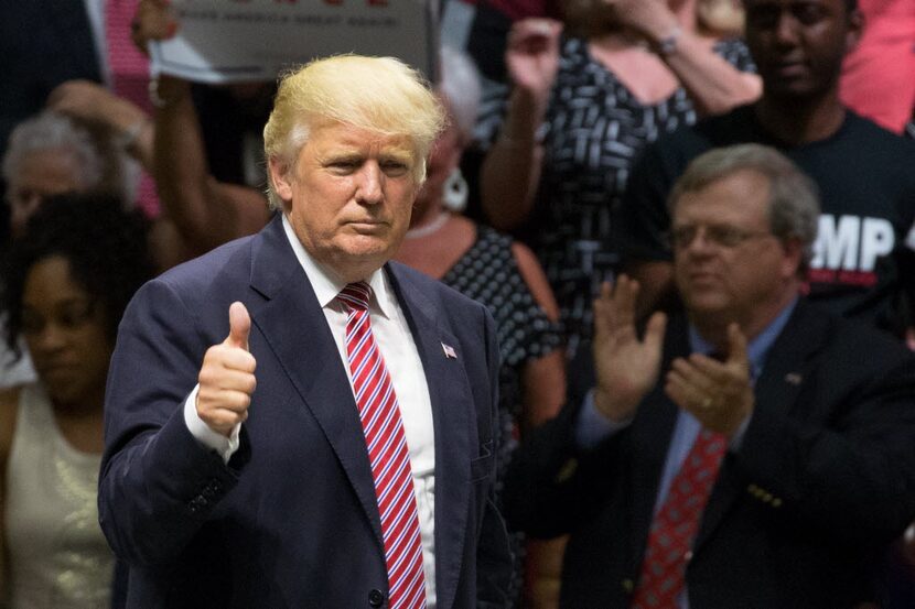 Donald Trump acknowledges the crowd at a rally in Austin. (Agence France-Presse)  