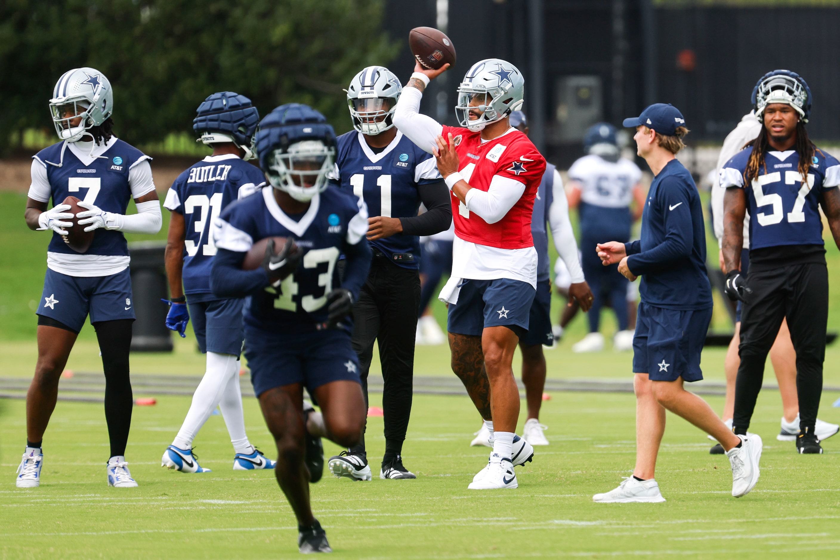 Dallas Cowboys quarterback Dak Prescott (4) during a team practice, on Monday, Sept. 2, 2024...