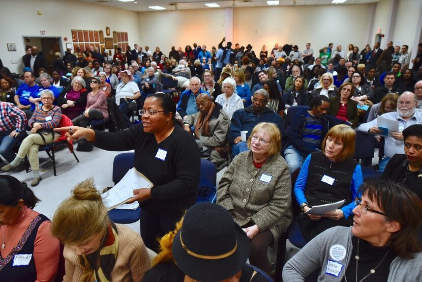 Camile White, pictured here at a 2019 Dallas County Democratic Party Executive Committee...