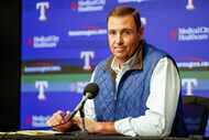Texas Rangers executive vice president & general manager Chris Young speaks during a news...