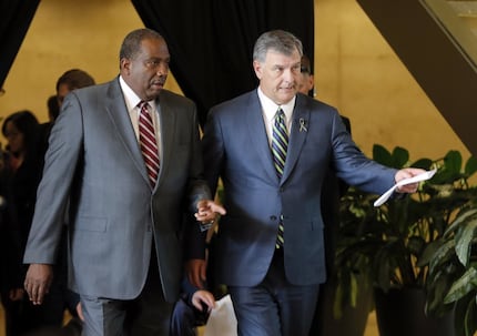 State Sen. Royce West, D-Dallas (left), and Dallas Mayor Mike Rawlings arrived at a news...