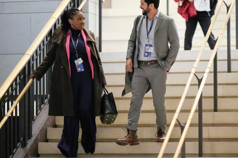 Democratic Rep.-elects Jasmine Crockett of Dallas and Greg Casar of Austin join newly...
