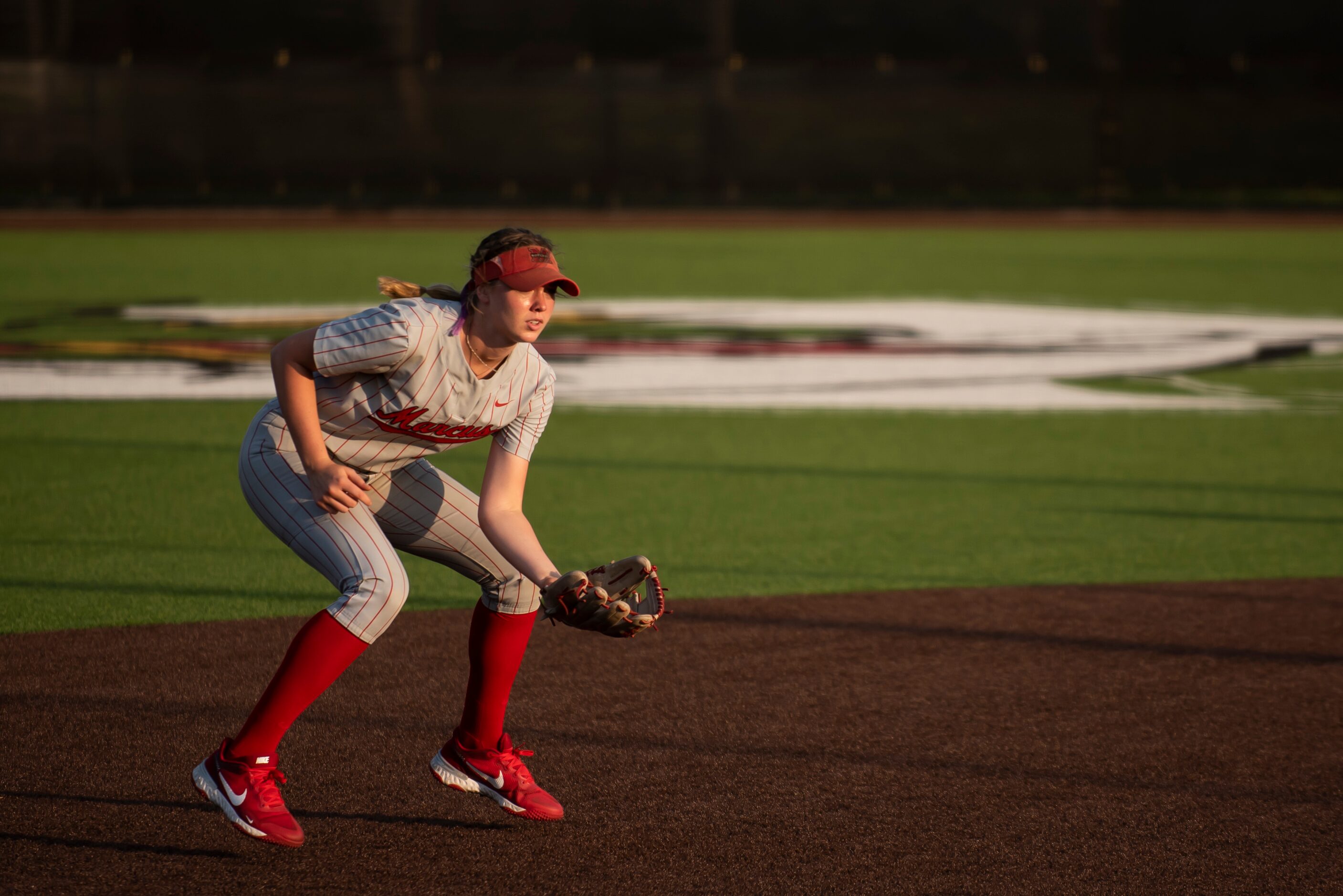 Flower Mound Marcus senior Haidyn Sokoloski (3) gets in position to make a play during Game...