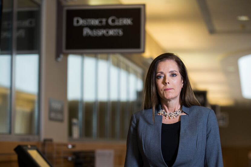 District Clerk Lynne Finley poses for a portrait outside the Collin County passport office,...