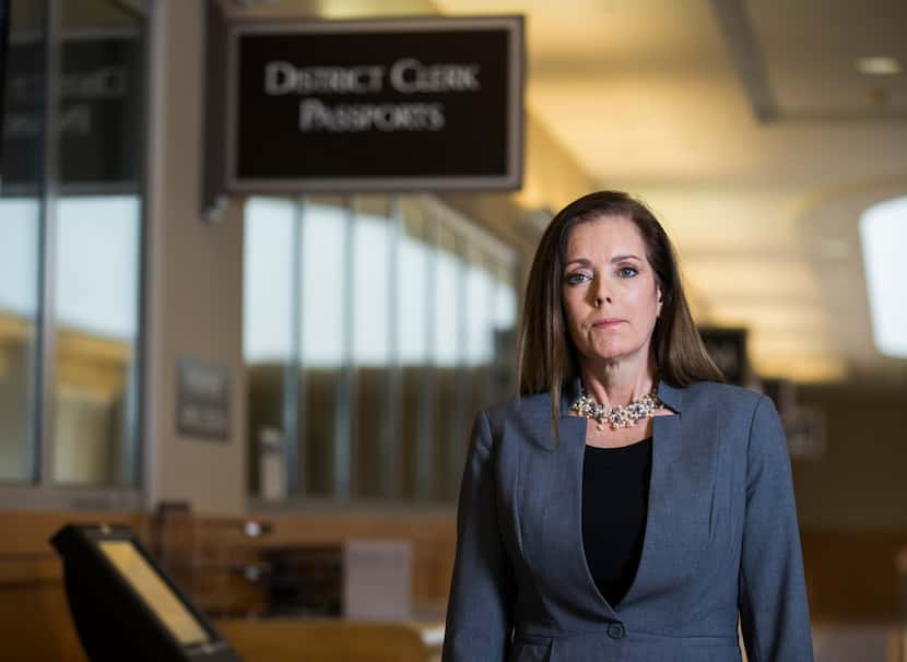 District Clerk Lynne Finley poses for a portrait outside the Collin County passport office...