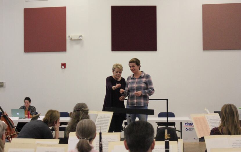 Marin Alsop, music director of the Baltimore Symphony, works with Monika Wolinska at the...