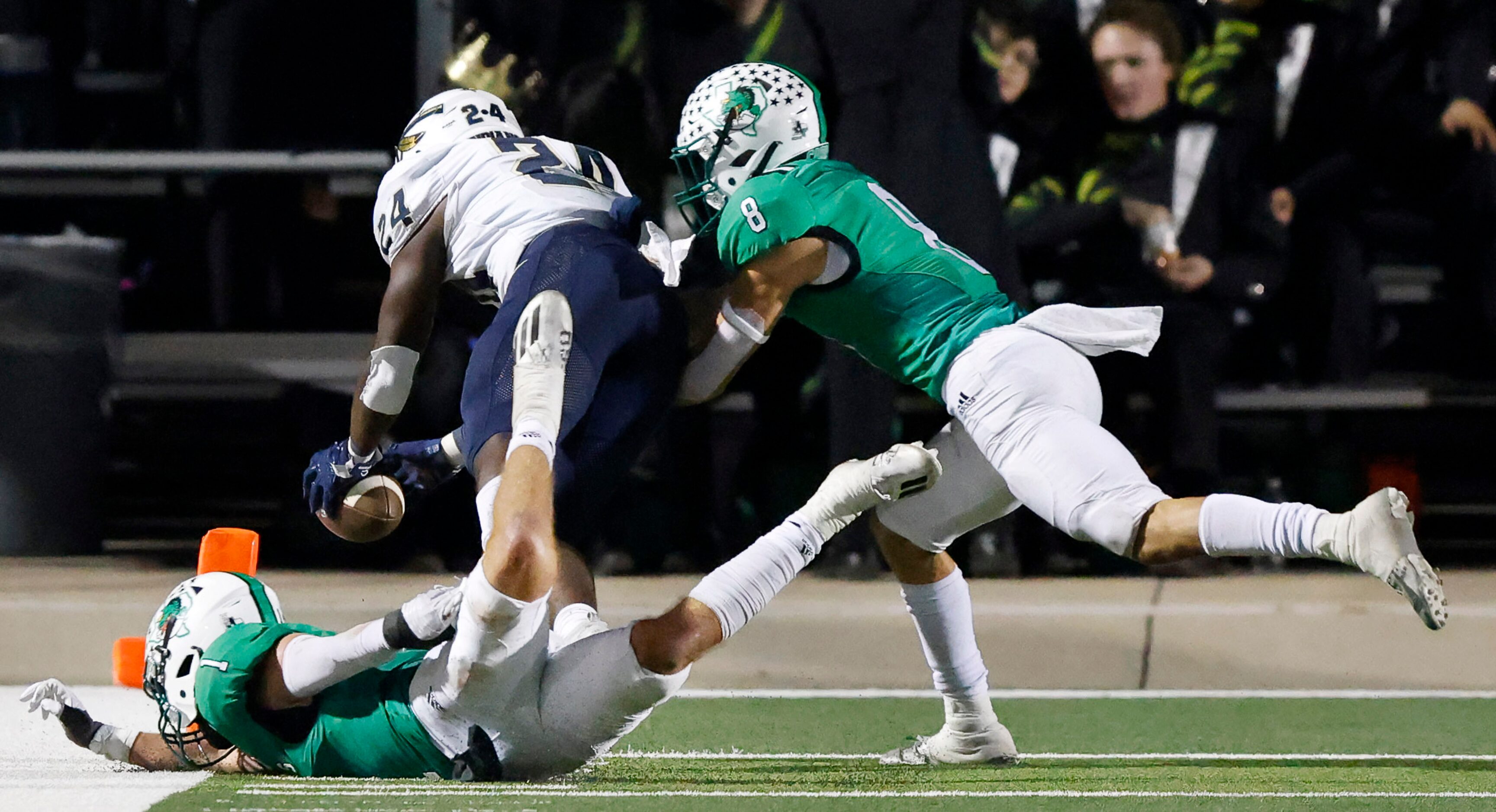 Keller running back Cameron Rayford (24) dives for a fourth quarter touchdown against the...