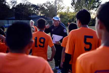 Reynaldo Lopez, head coach for the Dallas International Stars FC, coaches his team during a...