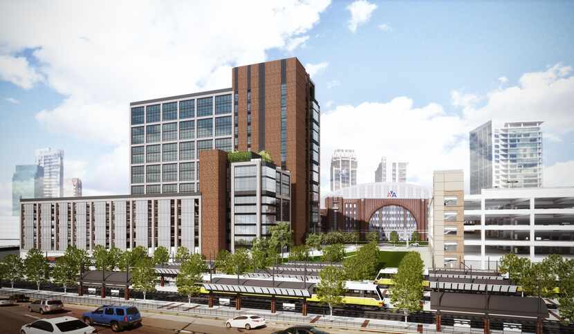 The new Victory Commons office project is next door to DART's Victory Park commuter rail...