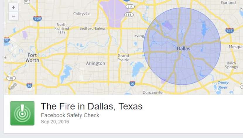 Facebook Safety Check page for an old fire