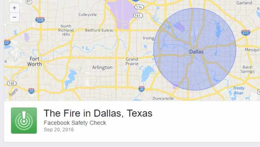 Facebook Safety Check page for an old fire