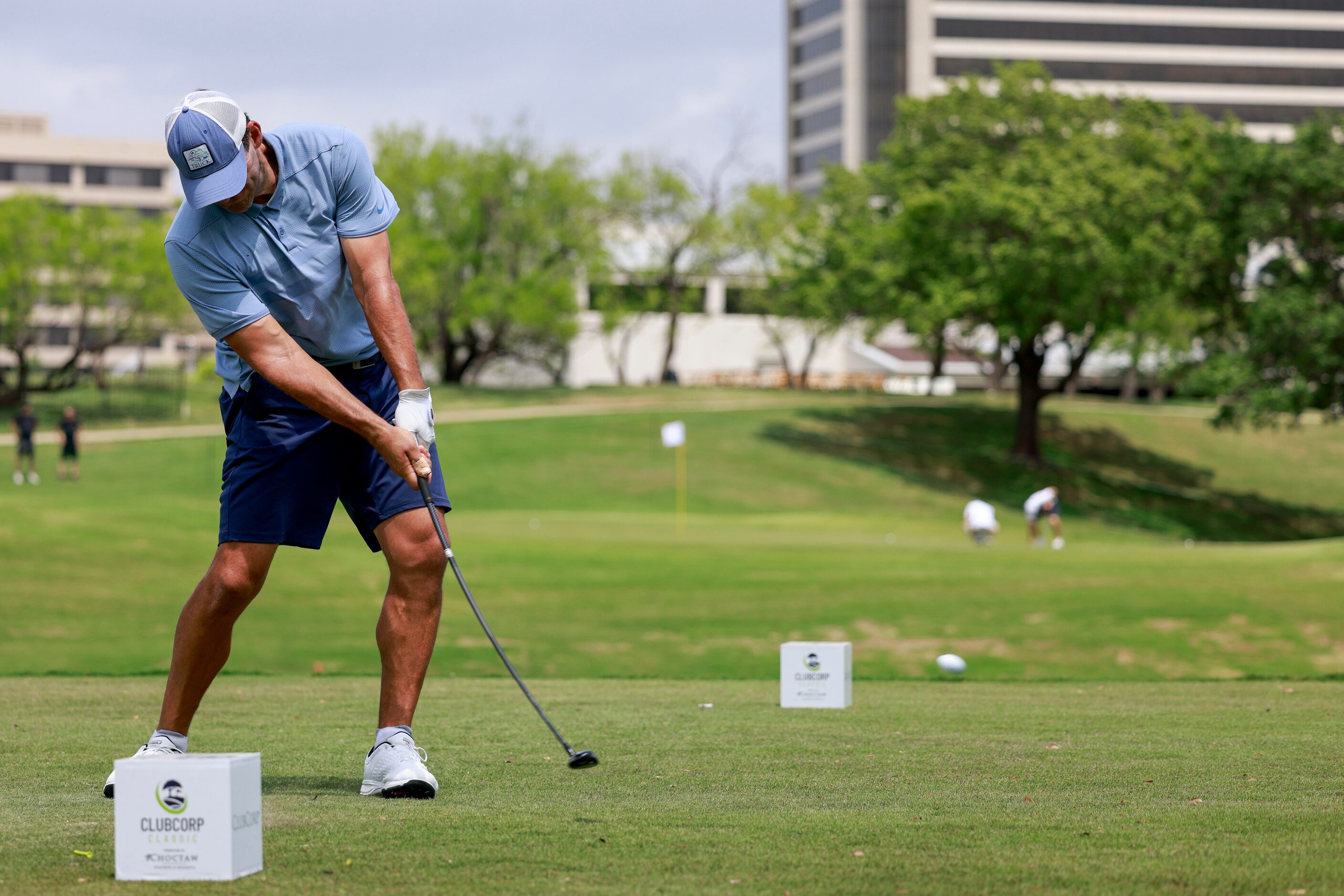 Former Dallas Cowboys quarterback Tony Romo hits off the second tee box during the ClubCorp...