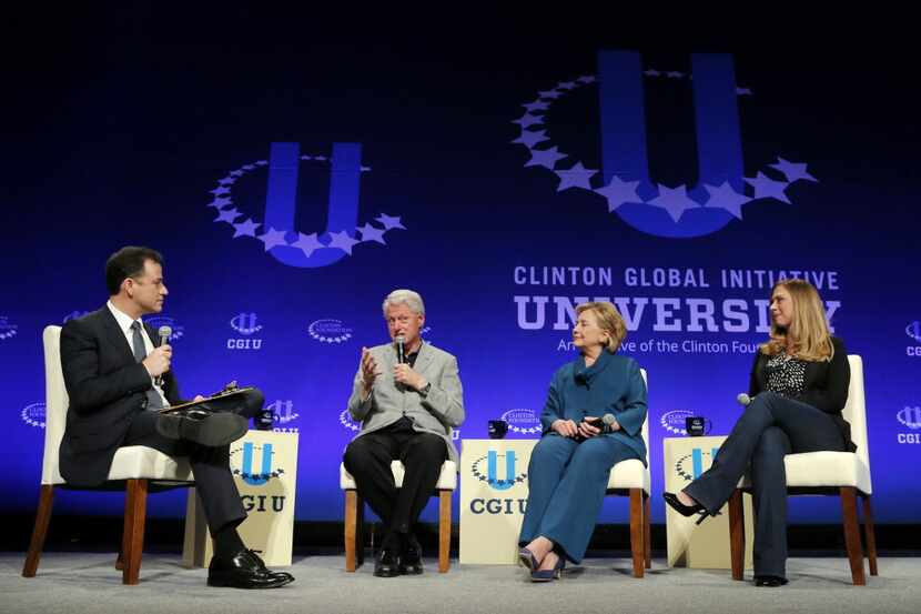 Talk show host Jimmy Kimmel, Bill Clinton, Hillary  Clinton and Vice Chair of the Clinton...