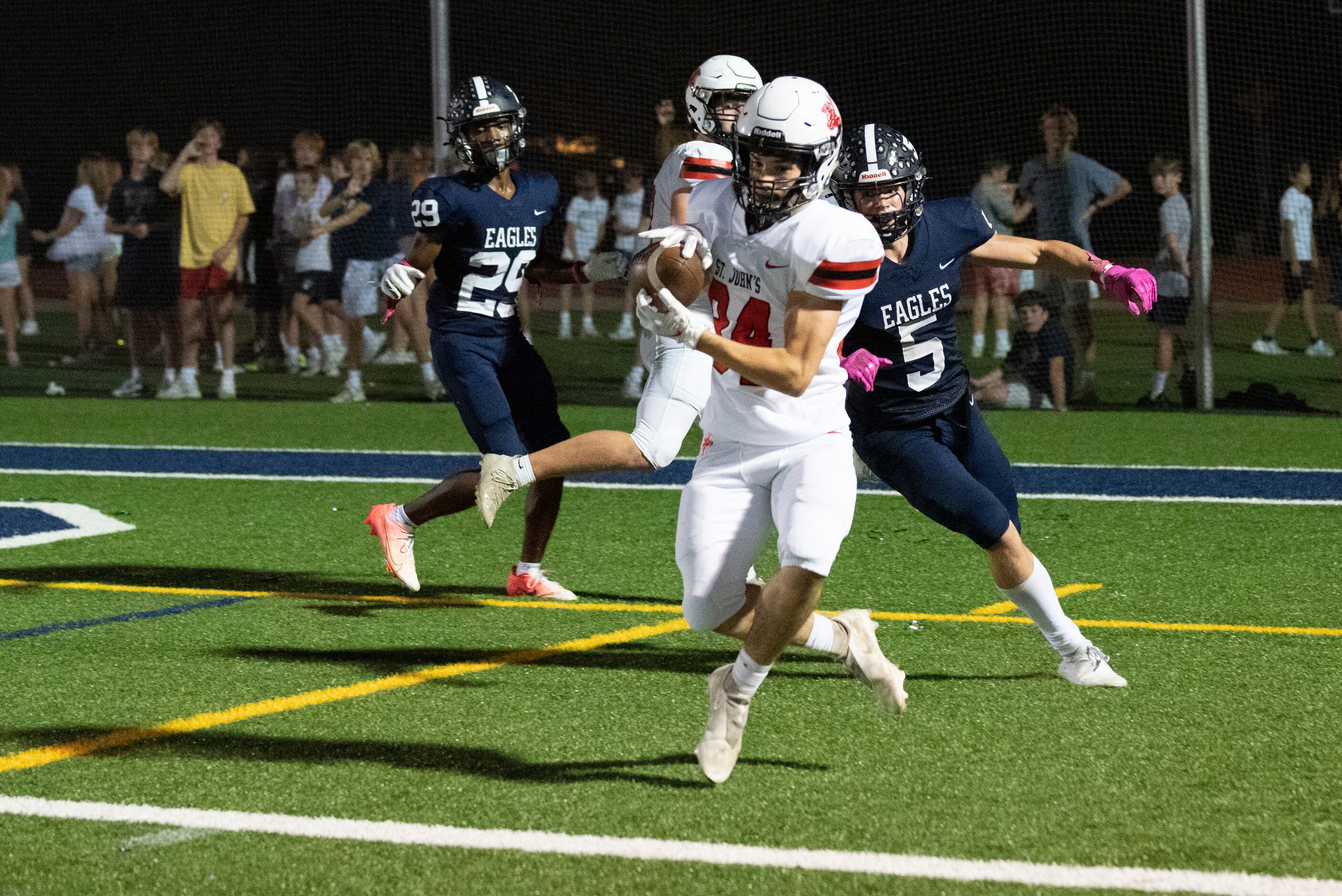 Houston St. Johns sophomore wide receiver Will Haufrect (84) catches a touchdown while...