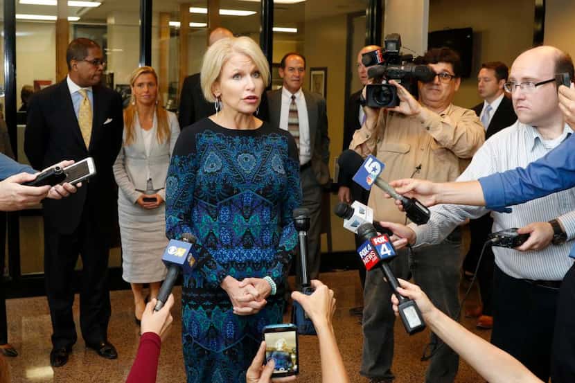 
Dallas County District Attorney Susan Hawk holds a press conference Oct. 1 outside of her...