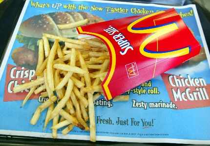 A Super Size order of McDonald's french fries is shown September 3, 2002 at a restaurant in...