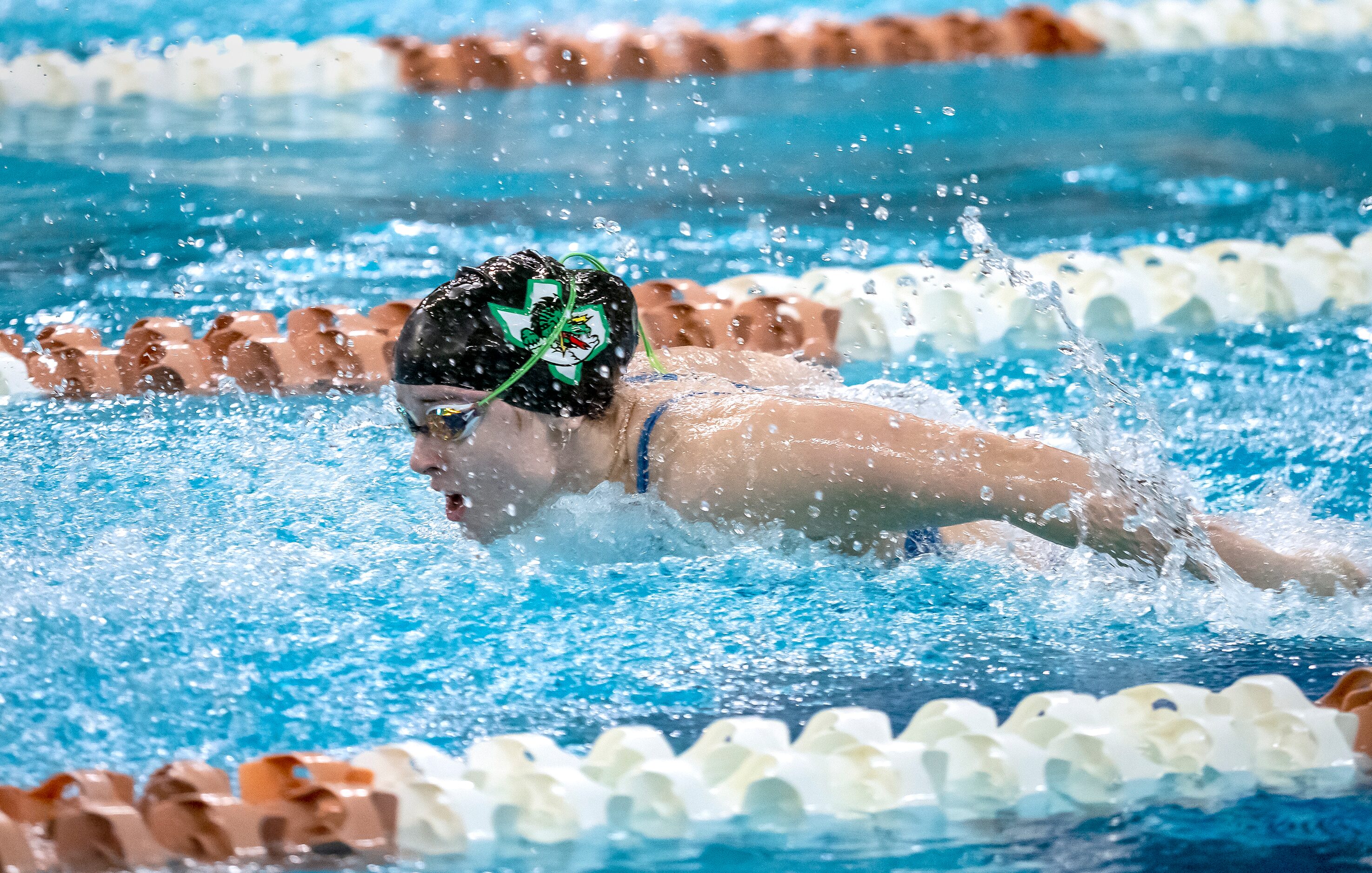 Southlake Carroll's Avery Hafele competes in the 200 meter medley relay during the 2023 UIL...