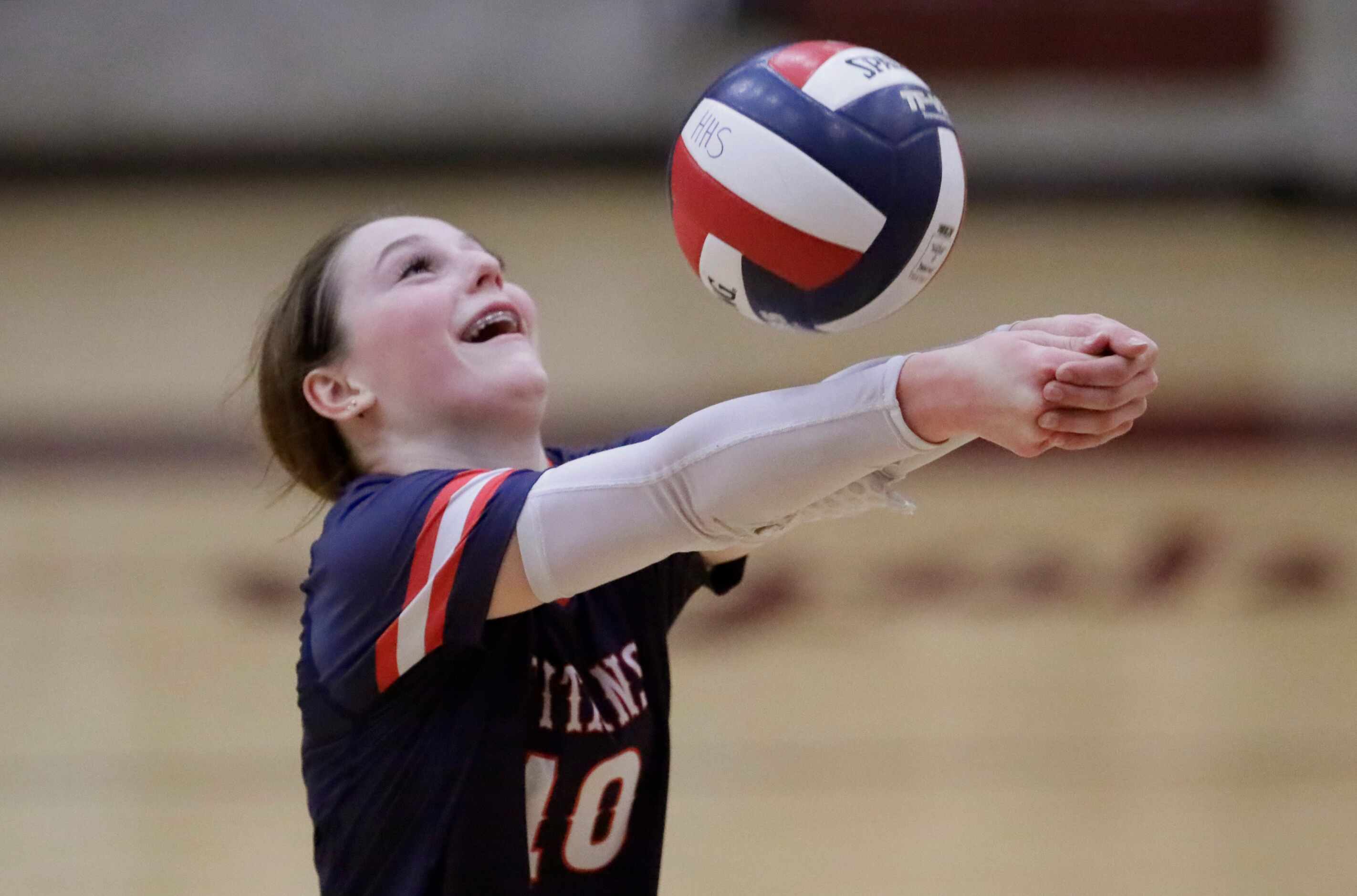 Centennial High School libero Ashlyn Jones (10) makes a pass during game two as Wakeland...