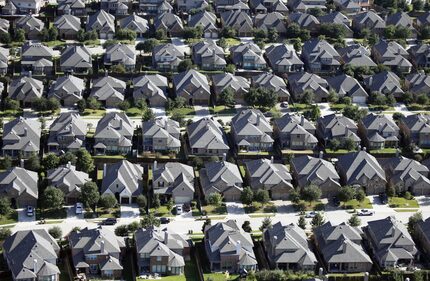 Aerial view of homes in McKinney near University Drive and Forest Ridge Lane. 