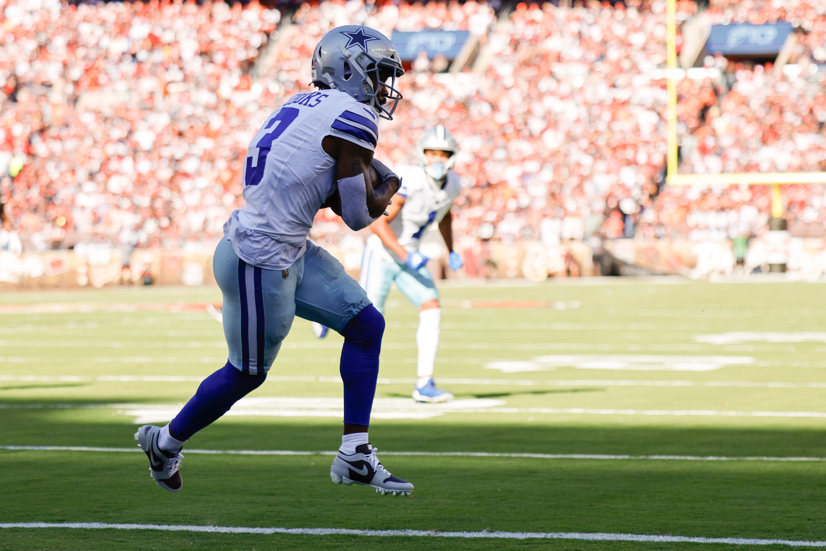 Dallas Cowboys wide receiver Brandin Cooks (3) catches a pass from quarterback Dak Prescott...