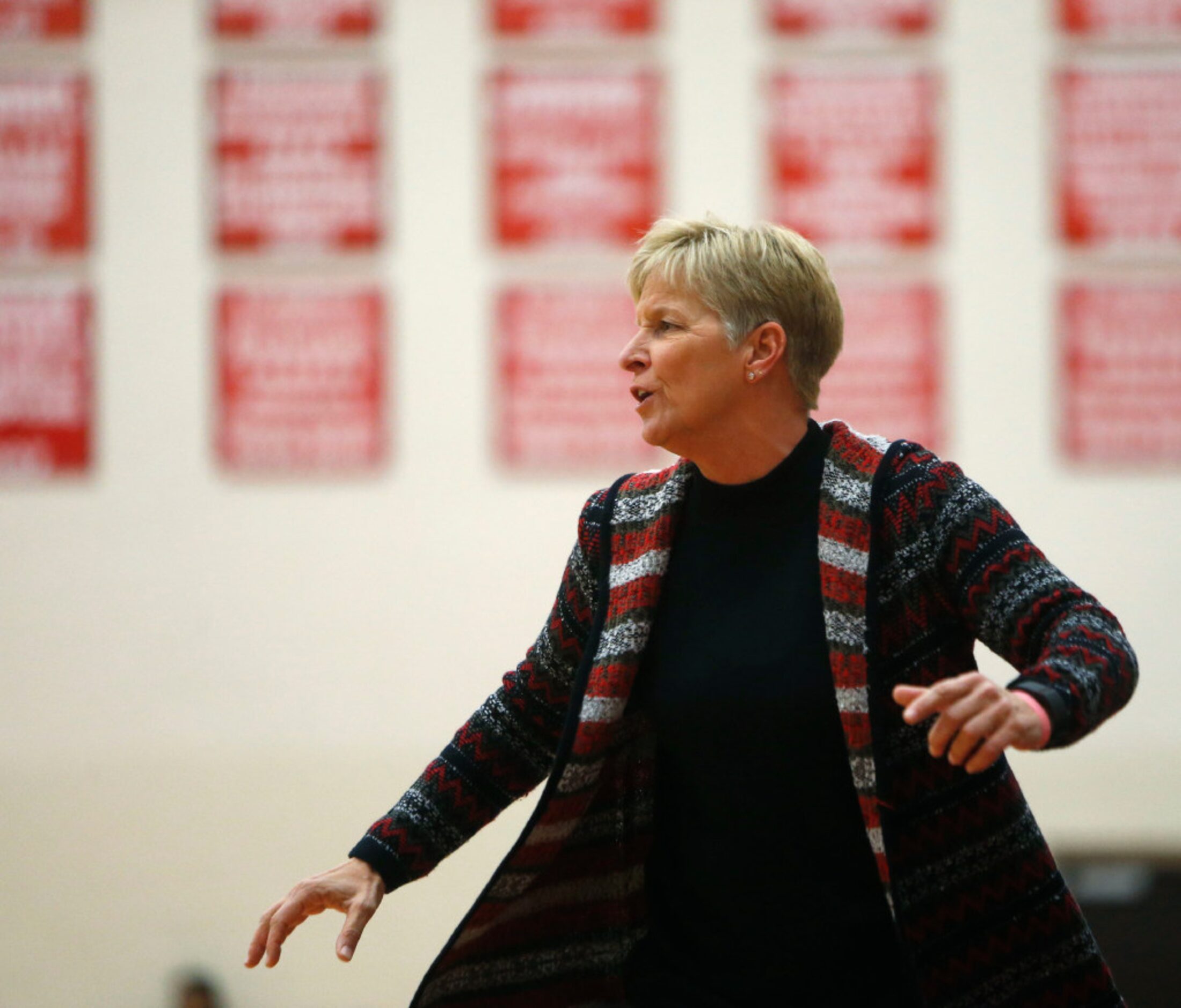 South Grand Prairie coach Samantha Morrow yells during the first quarter against Cedar Hill...