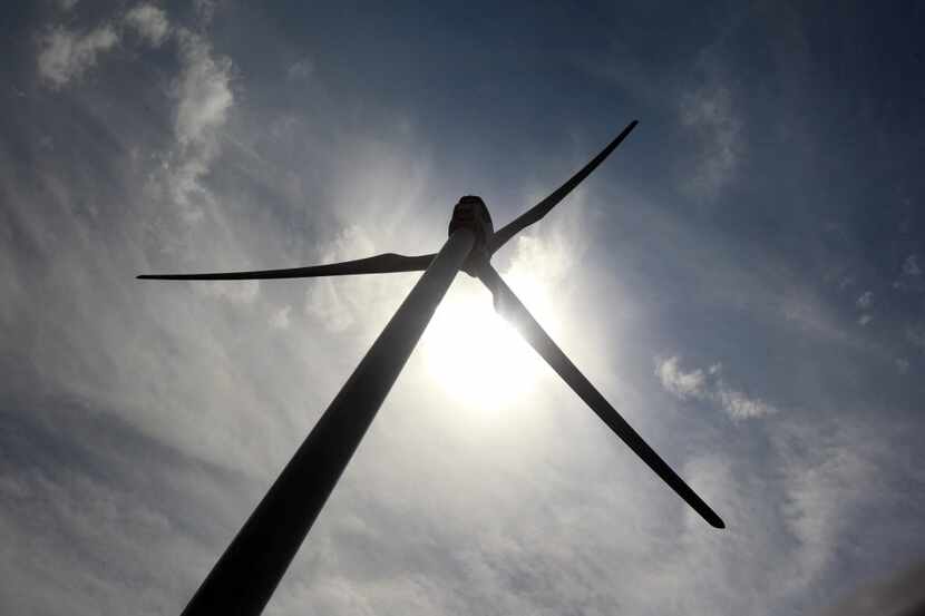 A Clipper Windpower turbine stands at BP's Trinity Hills Wind Farm near Olney.