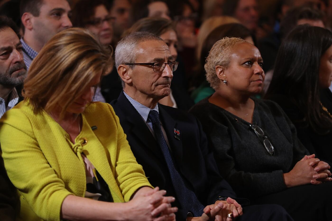 John Podesta, Hillary Clinton's campaign chairman, looks on as publicly conceded defeat.