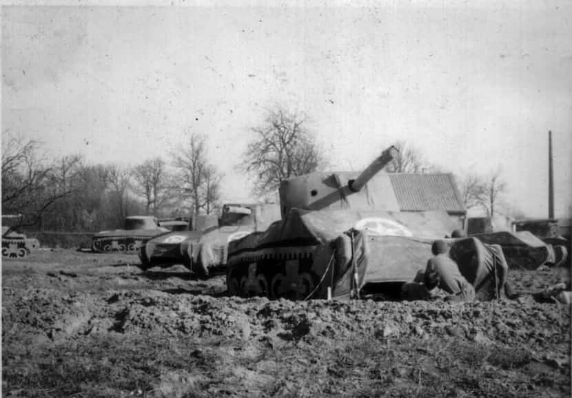 This photo provided by the Ghost Army Legacy Project shows inflatable tanks in March 1945.