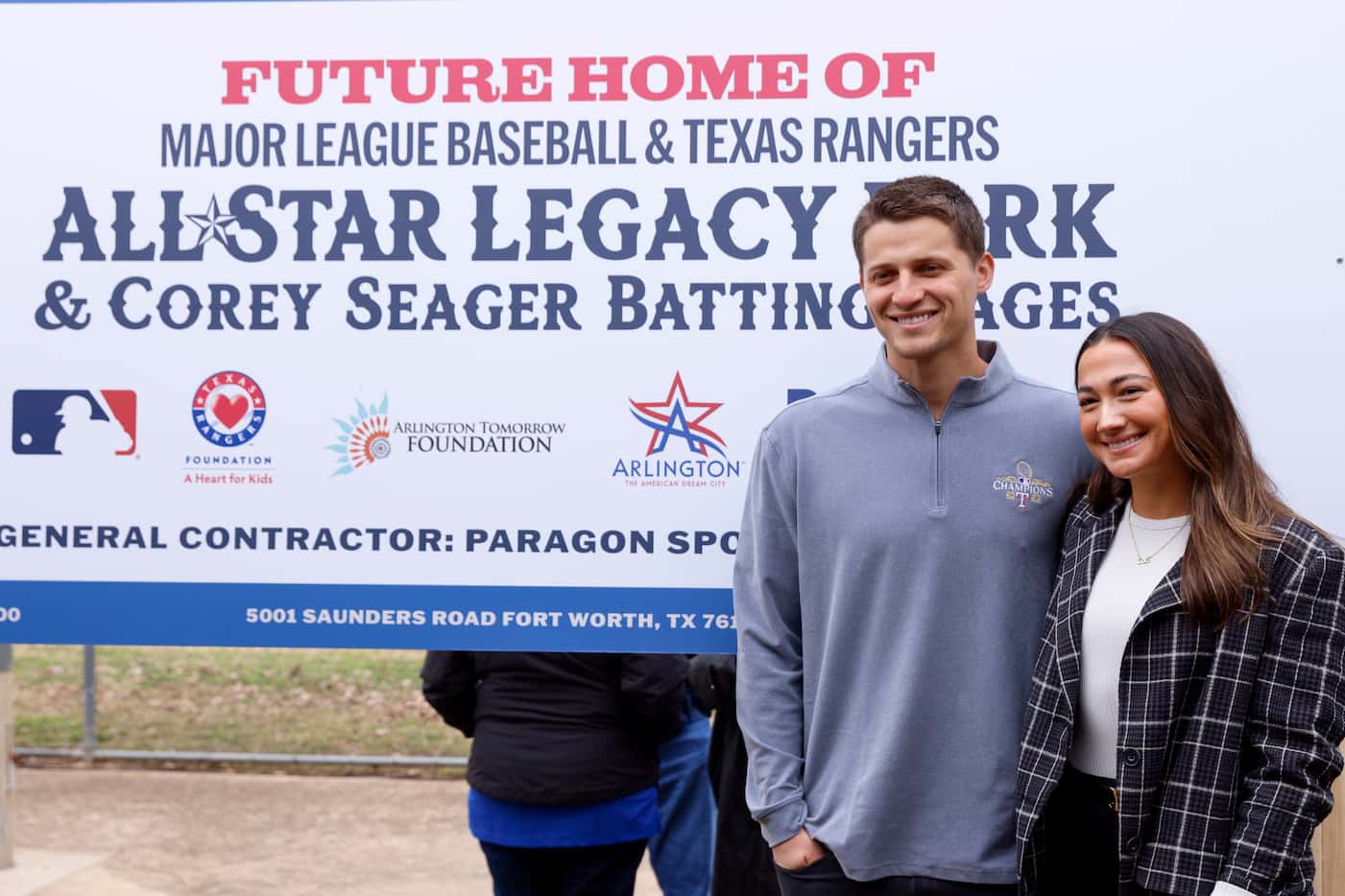 Texas Rangers shortstop Corey Seager and his wife Madisyn Seager pose for a photo after a...