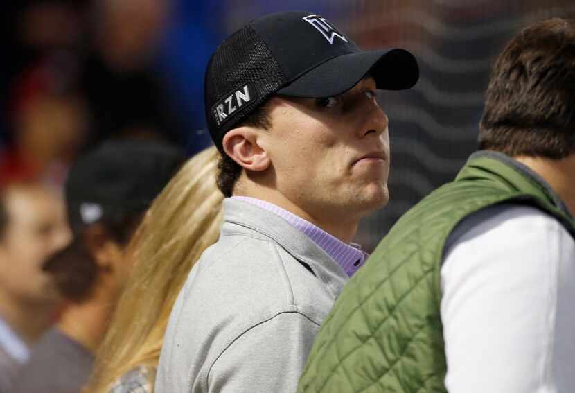 ARLINGTON, TX - APRIL 14:  Johnny Manziel quarterback of the Cleveland Browns looks on as...