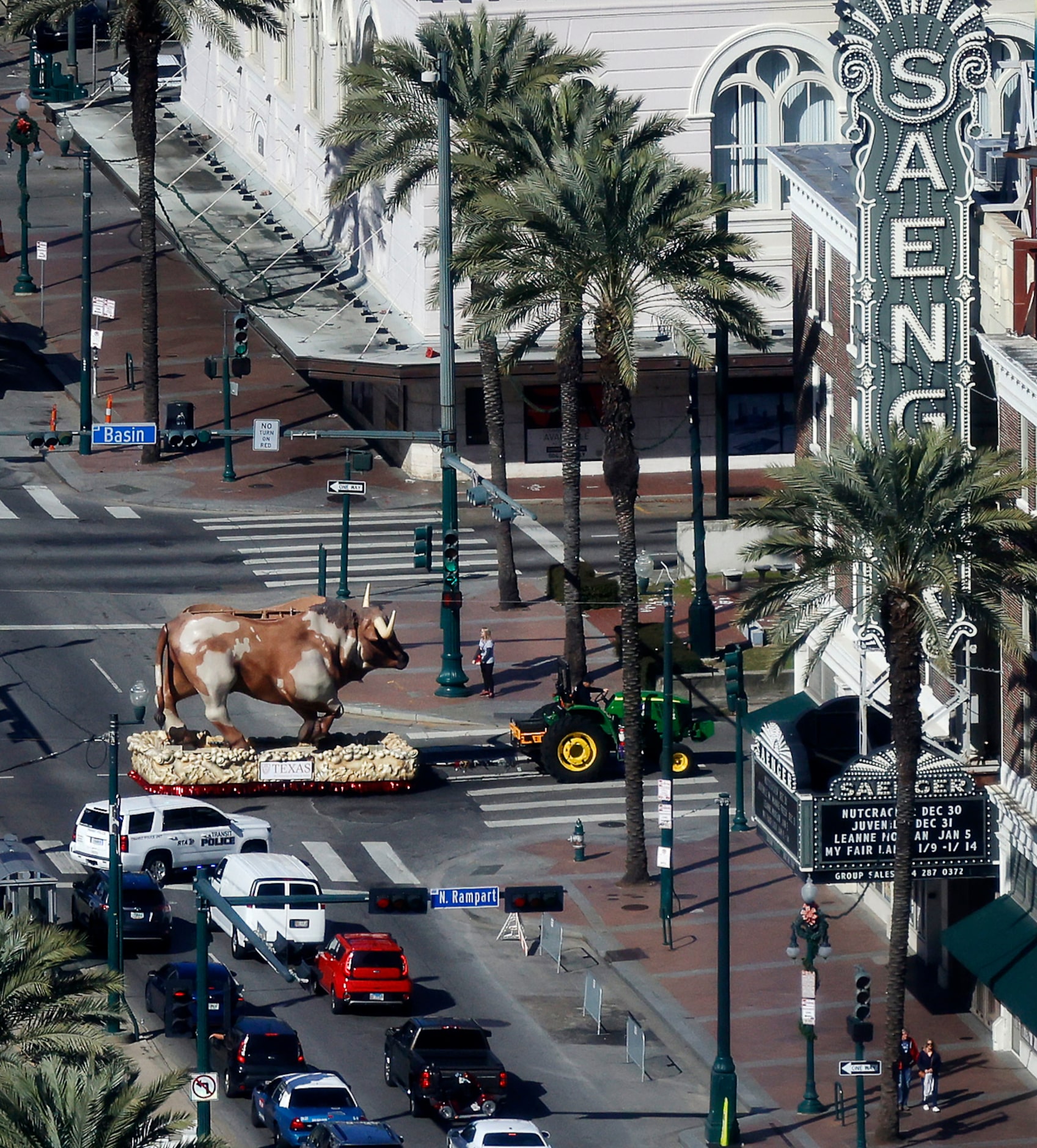 A Texas Longhorn float being used in the Mardi Gras-style Allstate Sugar Bowl New Year’s...