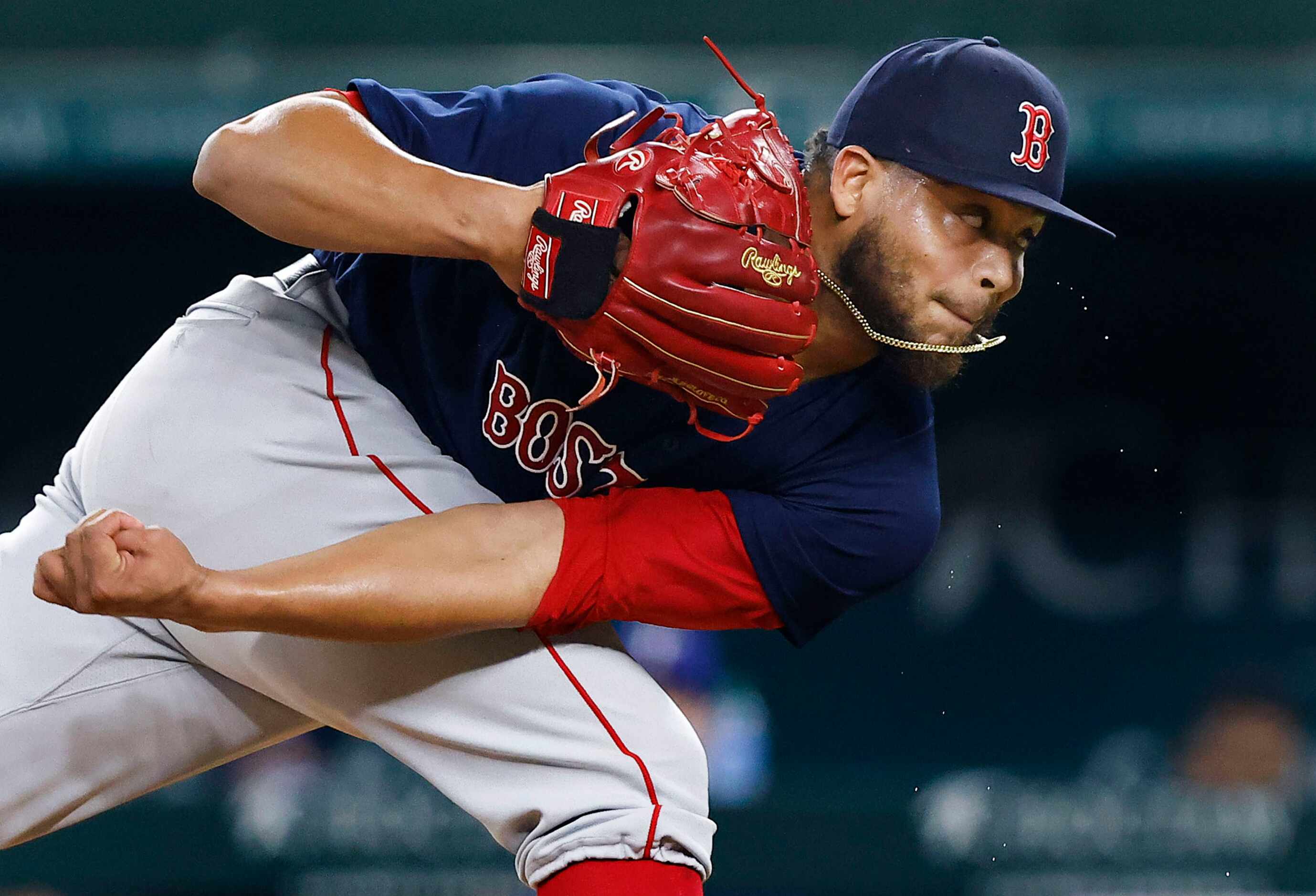 Boston Red Sox relief pitcher Darwinzon Hernandez (63) throws against the Texas Rangers in...