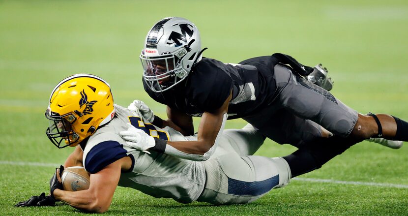 Arlington Lamar running back Anthony Williams (6) is stopped short of the goal line by...