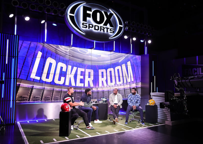 Emmanuel Acho, LeSean McCoy, James Jones and Chase Daniel on set of Fox Sports' new show The...