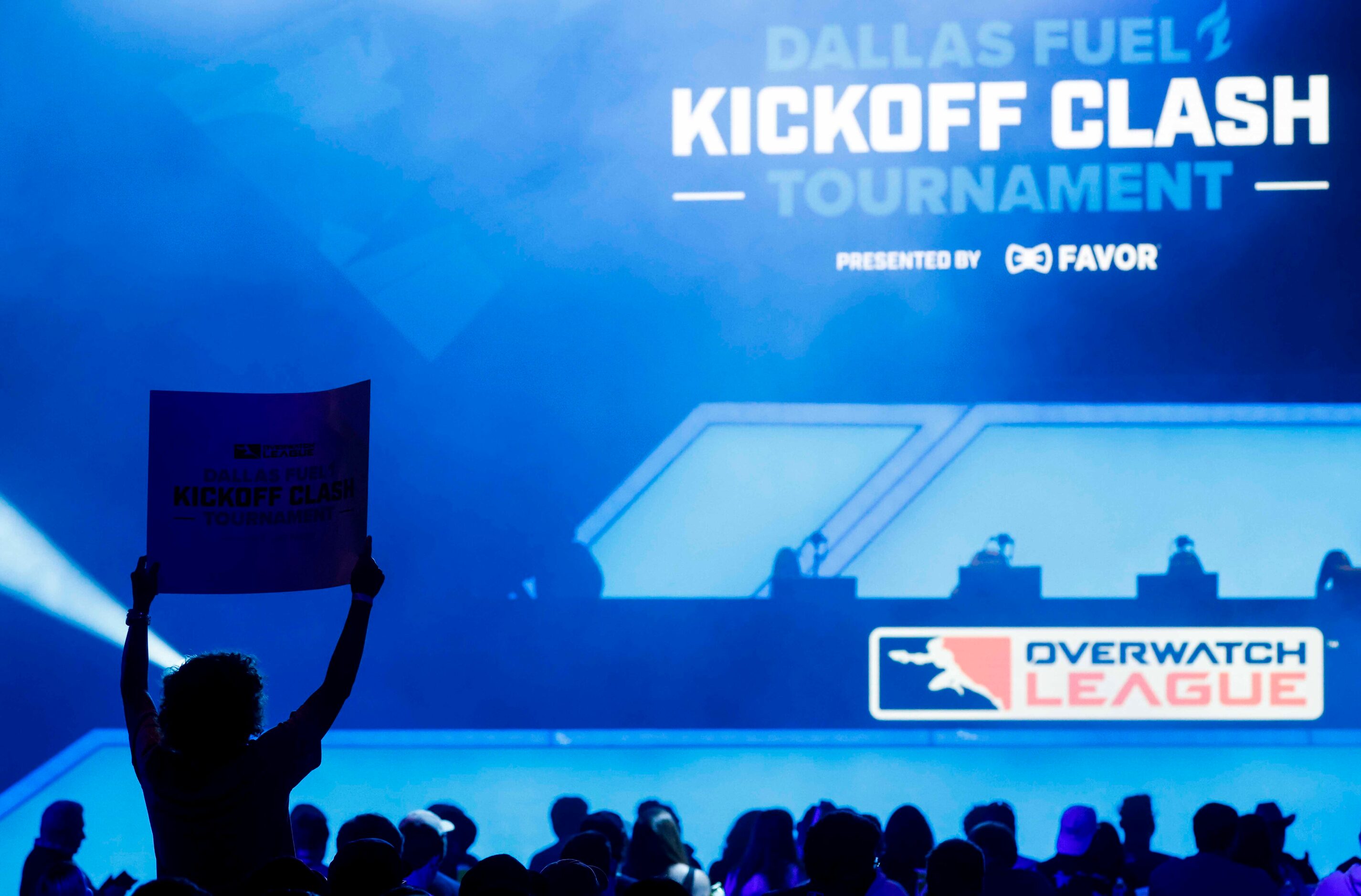 Fans are silhouetted ahead of a game between Dallas Fuel and Toronto Defiant during...