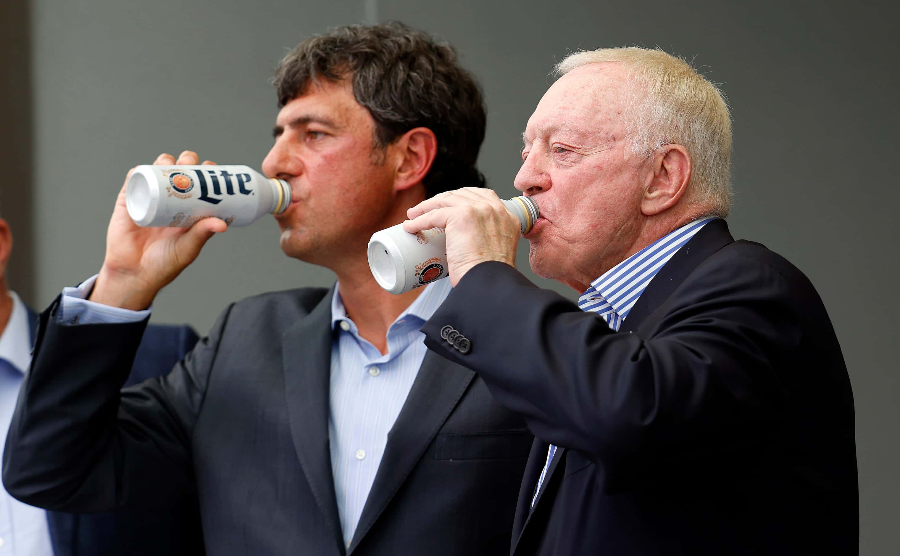 Dallas Cowboys owner Jerry Jones (right) and  Adam Dettman, Head of Partnerships North ...