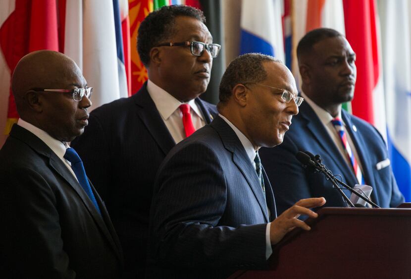 African-American Dallas City Council members, from left, Tennell Atkins, Mayor Pro Tem...