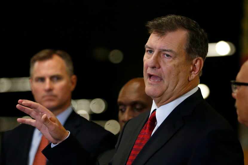 Dallas Mayor Mike Rawlings spoke at the Kay Bailey Hutchison Convention Center in August,...
