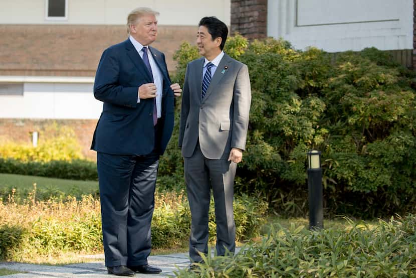 U.S. President Donald Trump met with Japanese Prime Minister Shinzo Abe at Kasumigaseki...
