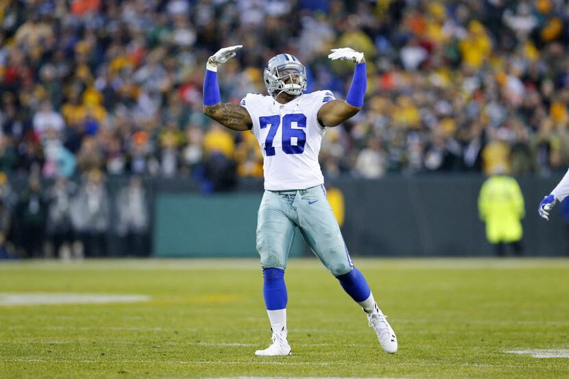 Dallas Cowboys defensive end Greg Hardy (76) reacts to the music and the crowd during the...