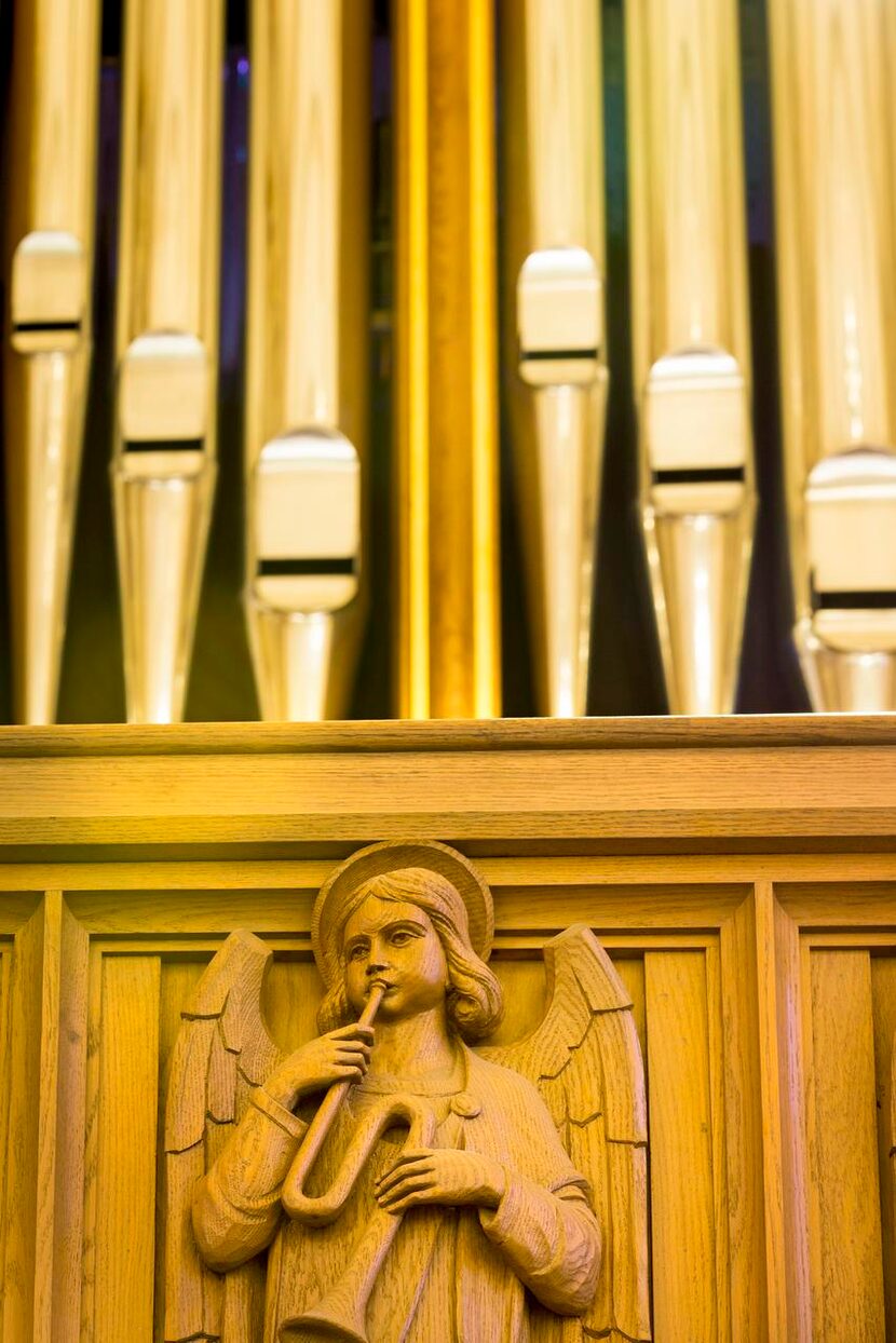 
Pipes of the new organ are seen in the loft at Christ the King Catholic Church on...