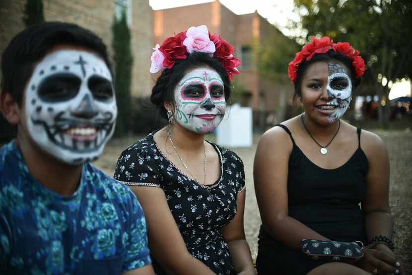 Francisco Muniz, Estefany Perez and Emily Perez dressed up for Denton's Day of the Dead last...